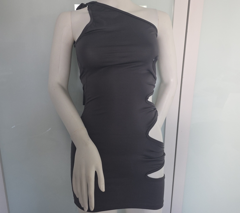 One-Shoulder Black Cutout Bodycon Dress